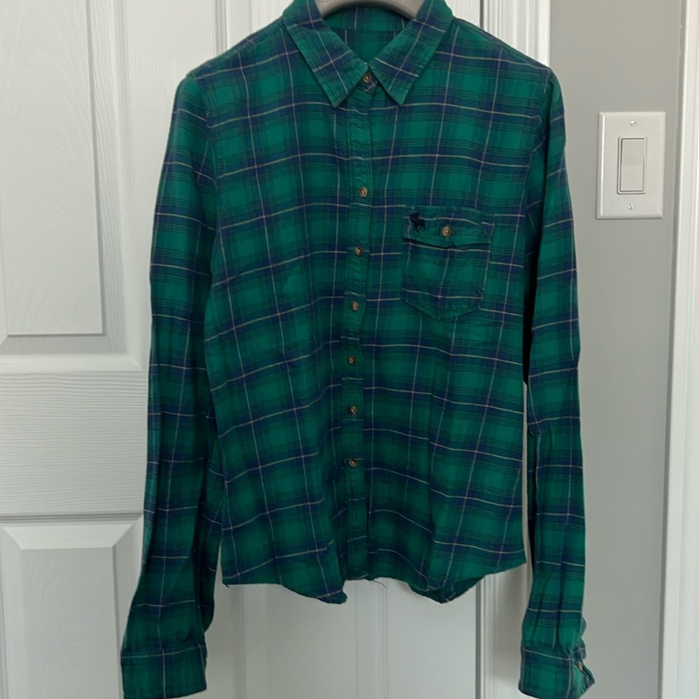 Vintage Abercrombie & Fitch Flannel green plaid fitted shirt
